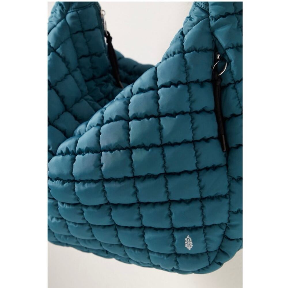 FREE PEOPLE MOVEMENT Large Quilted Carryall Tote Bag Purse Teal Blue Green - Picture 4 of 5